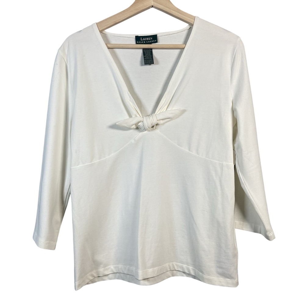 Lauren Ralph Lauren Kauai Tie Top Blouse Ivory White Size Large Resortwear Shirt